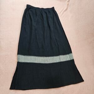 Lida Canto Black Linen Blend Maxi Skirt Contrast Stripe Side Slits 0X Made in US